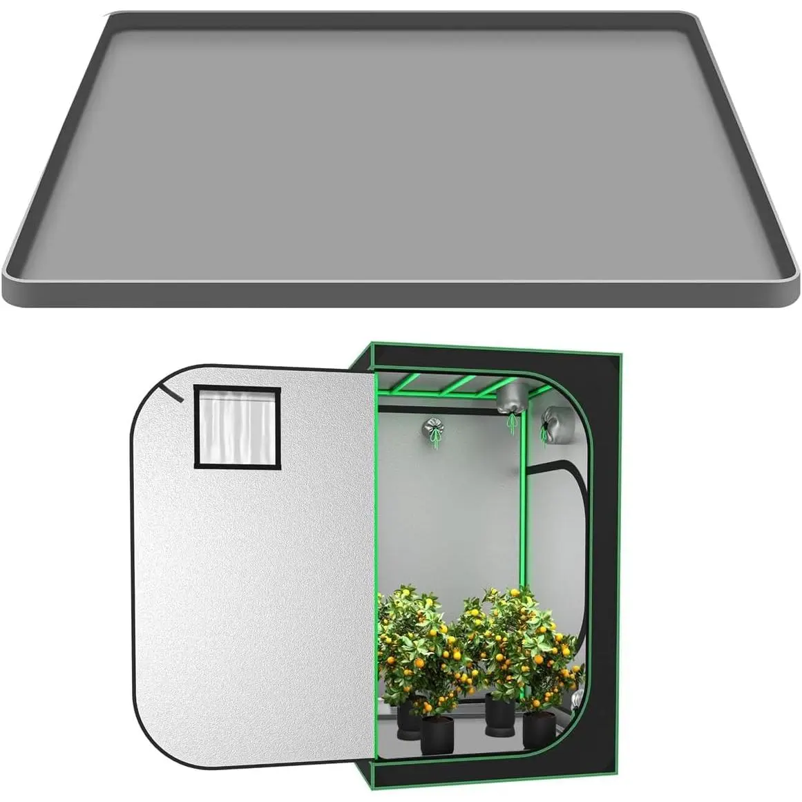 Grow Tent Mat Grow Tents Silicone Drip Pan, Grow Tent Complete System Mat with Raised Edge, Weed Growing Kit Indoor Tray Growing Tent Mat, Non-Slip Waterproof Weed Tent Pad Floor Pan 23.6"x 23.6"