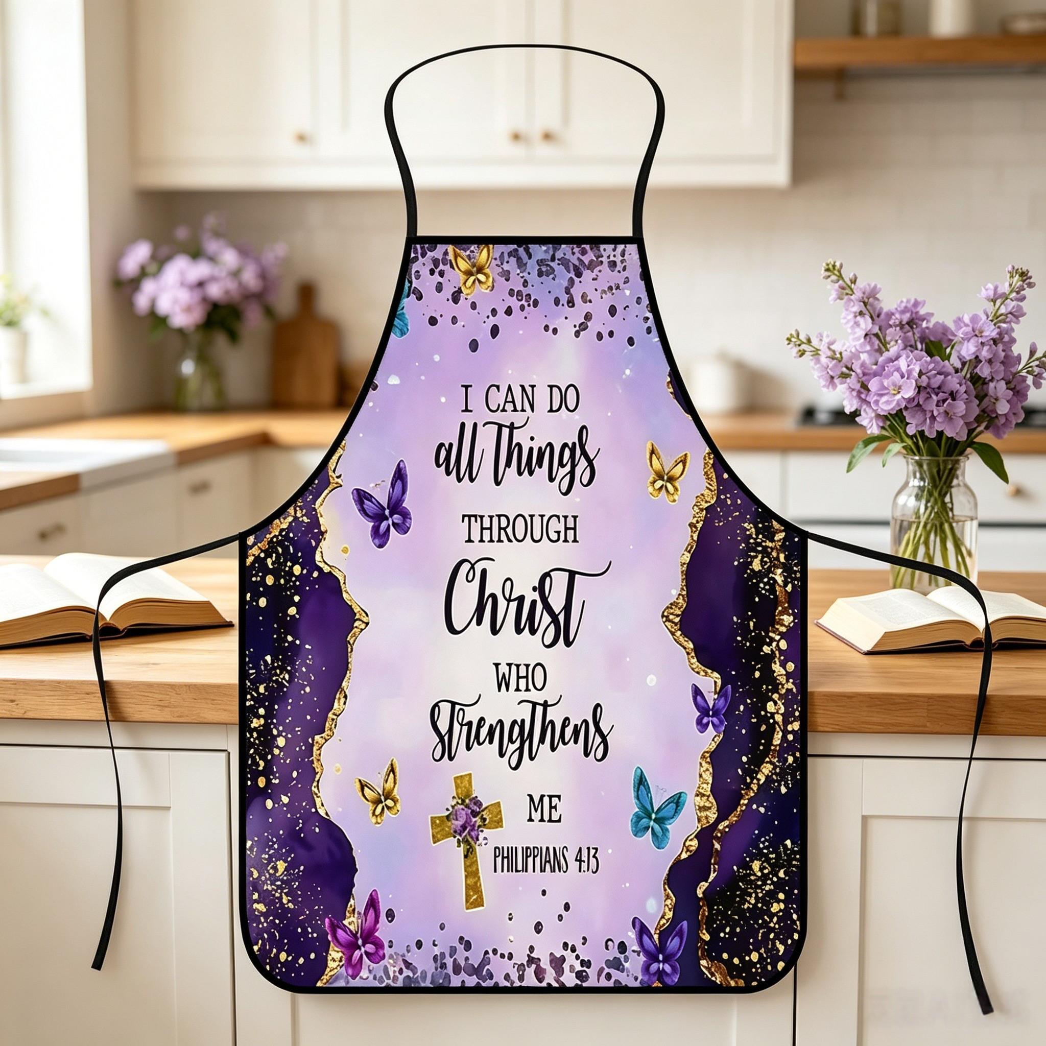 Gold Marble Butterfly Kitchen Apron, Religious Gift for Women, Mothers, Wives, Essential Kitchen Item, Birthday and Mother's Day Present
