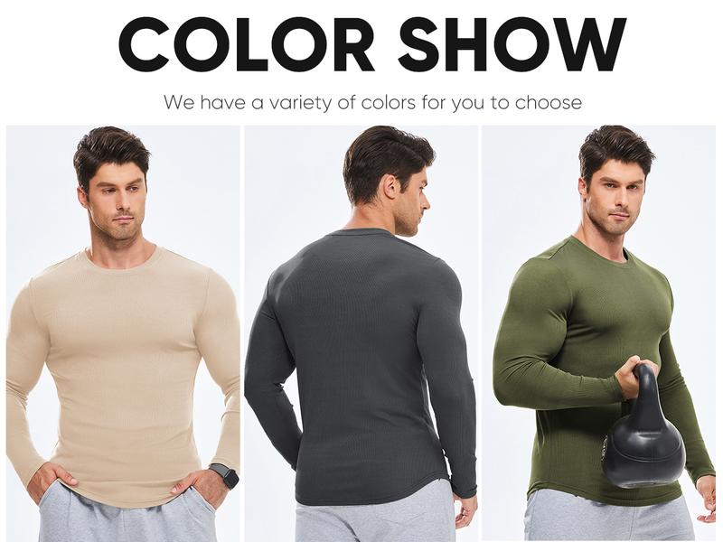 JMIERR Mens Long Sleeve Muscle T Shirts Casual Crewneck Longline Ribbed Tee Shirts for Gym Workout