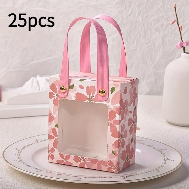 Pink cherry blossom exquisite gift box for her/him, with transparent window, gold foil decorative paper packaging, suitable for wedding and birthday party gifts