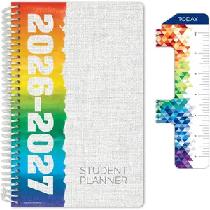 2026-2027 Middle & High School Student Planner 5.5" x 8.5" - Dated Weekly & Monthly Academic Planner with Ruler/Bookmark & Stickers, Ideal for Homework, Block Style, Rainbow Linen