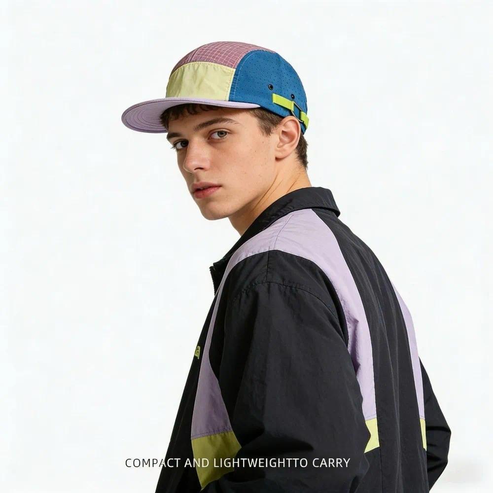 5-panel Men Baseball Caps Color Matching Lightweight Quick Drying Cap Breathable Sun Protection Duck Tongue Cap