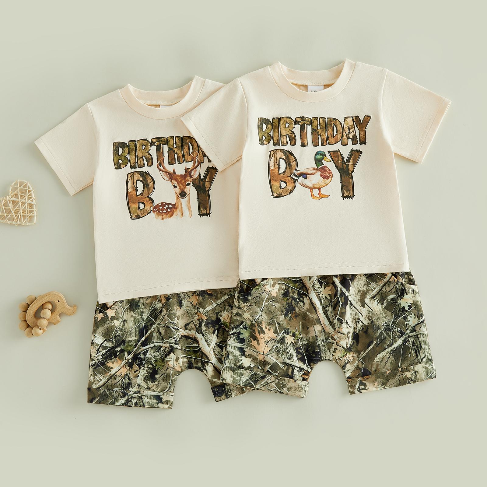 Toddler Baby Little Boy Birthday Outfit Letter Deer Print Short Sleeve Tops and Shorts Set 1-5 Years Toddler Baby Little Boy Birthday Outfit Letter Deer Print Short Sleeve Tops and Shorts Set 1-5 Years