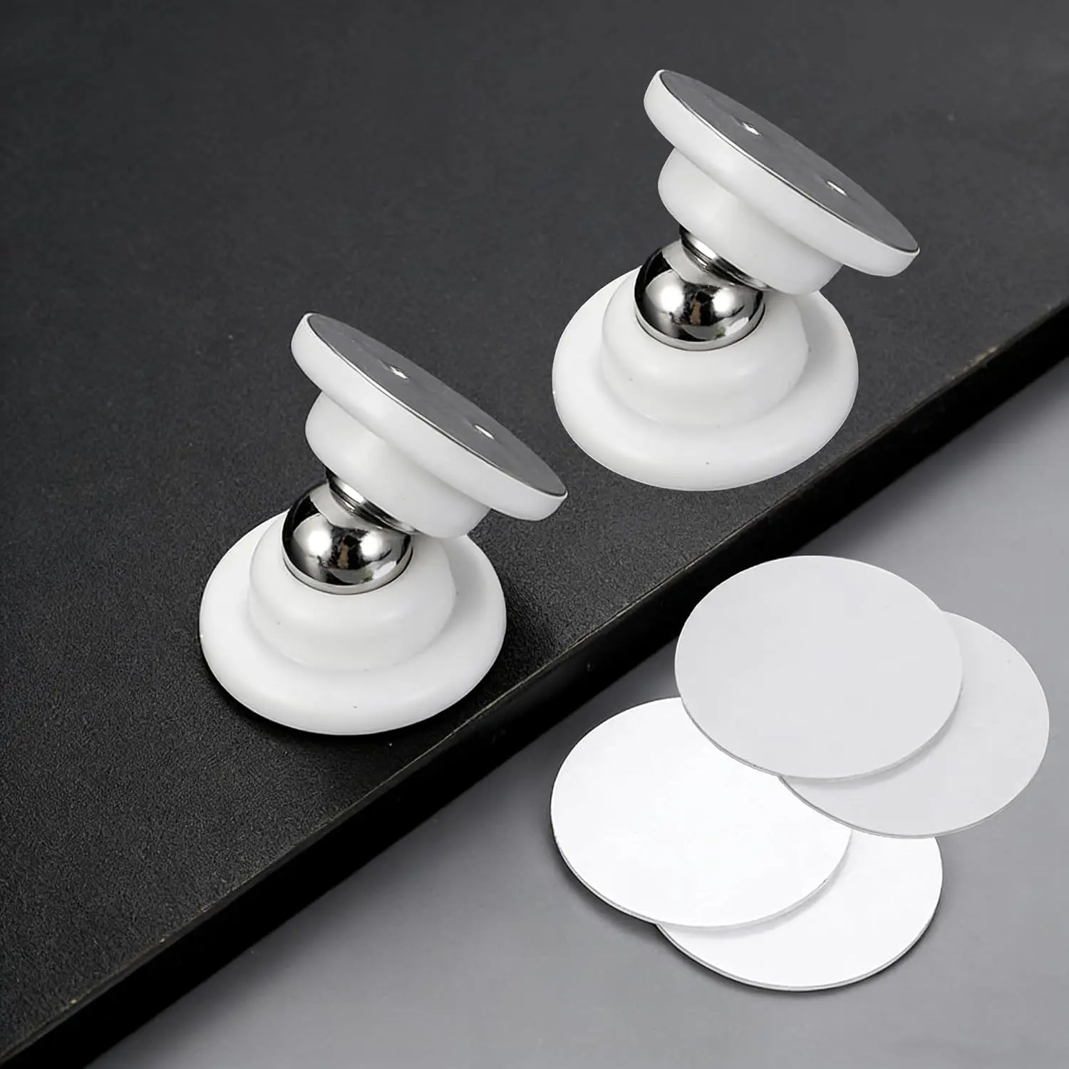 Door Stopper, No-Drill  Door Stop with  , Quiet Soft-Close Door Holder for , Bedroom, Bathroom – Wall & Floor Mount, Adhesive and Screws Included (2 Pack) (White)