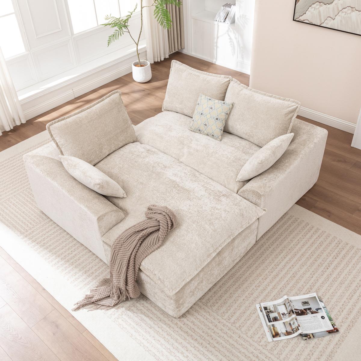 Aobtkel®103 " L Shaped Modular Couch, Cloud Boneless Couch with Deep Seats & High Back , Upholstered Fabric Sofa, No Assembly Required(Beige)#Summervibes