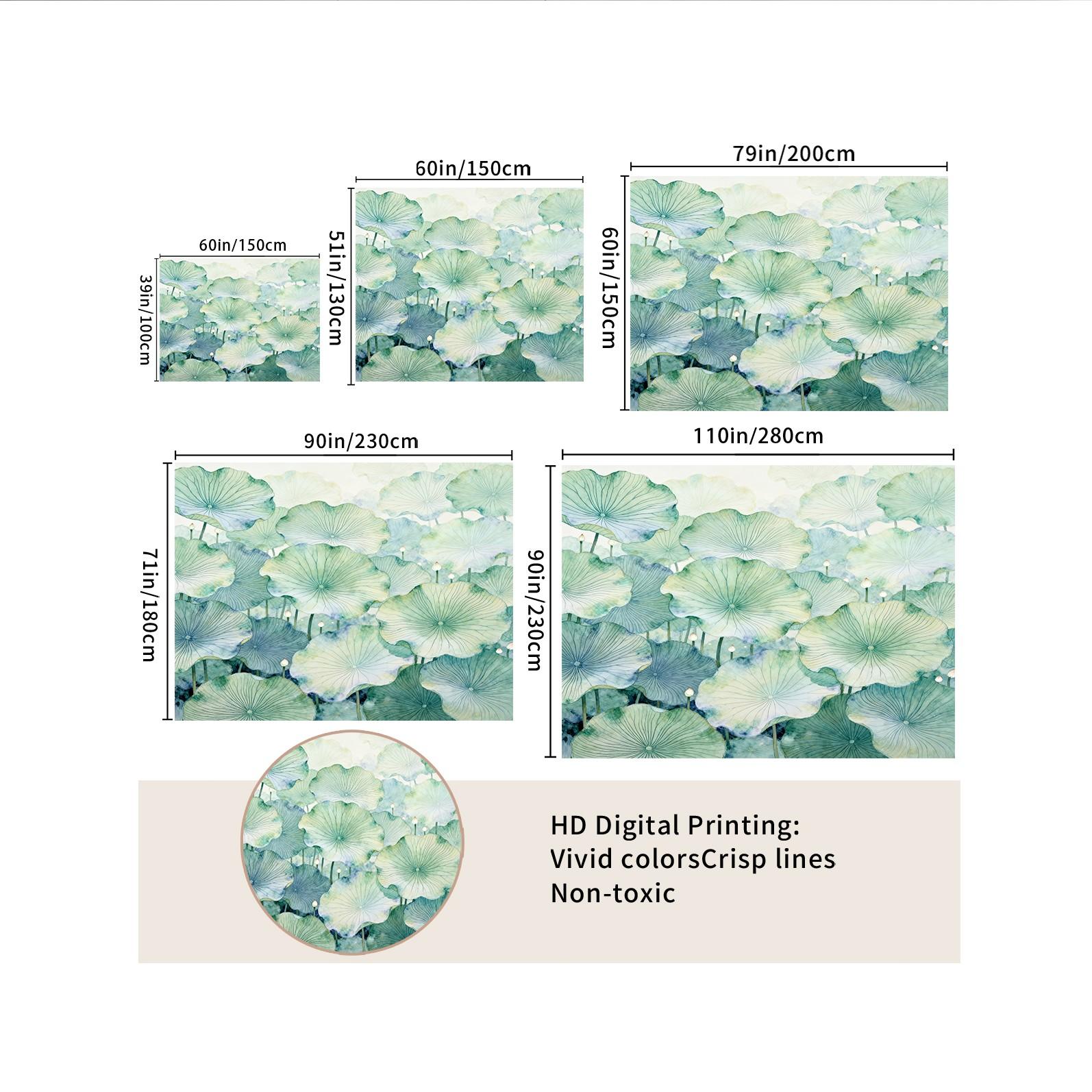 1 Piece Watercolor Lotus Leaf Tapestry, Green Lotus HD Digital Print Wall Hanging, Boho Aesthetic Decor Tapestry for Bedroom Living Room Dorm