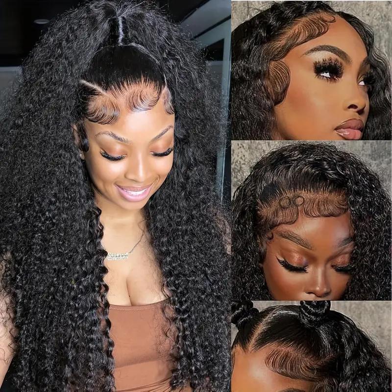 Bling Hair 12-36 Inch Kinky Curly Lace Front Wigs Human Hair 180 Density 13x6 HD Transparent Water Wave Lace Front Wigs Human Hair Pre Plucked for Women