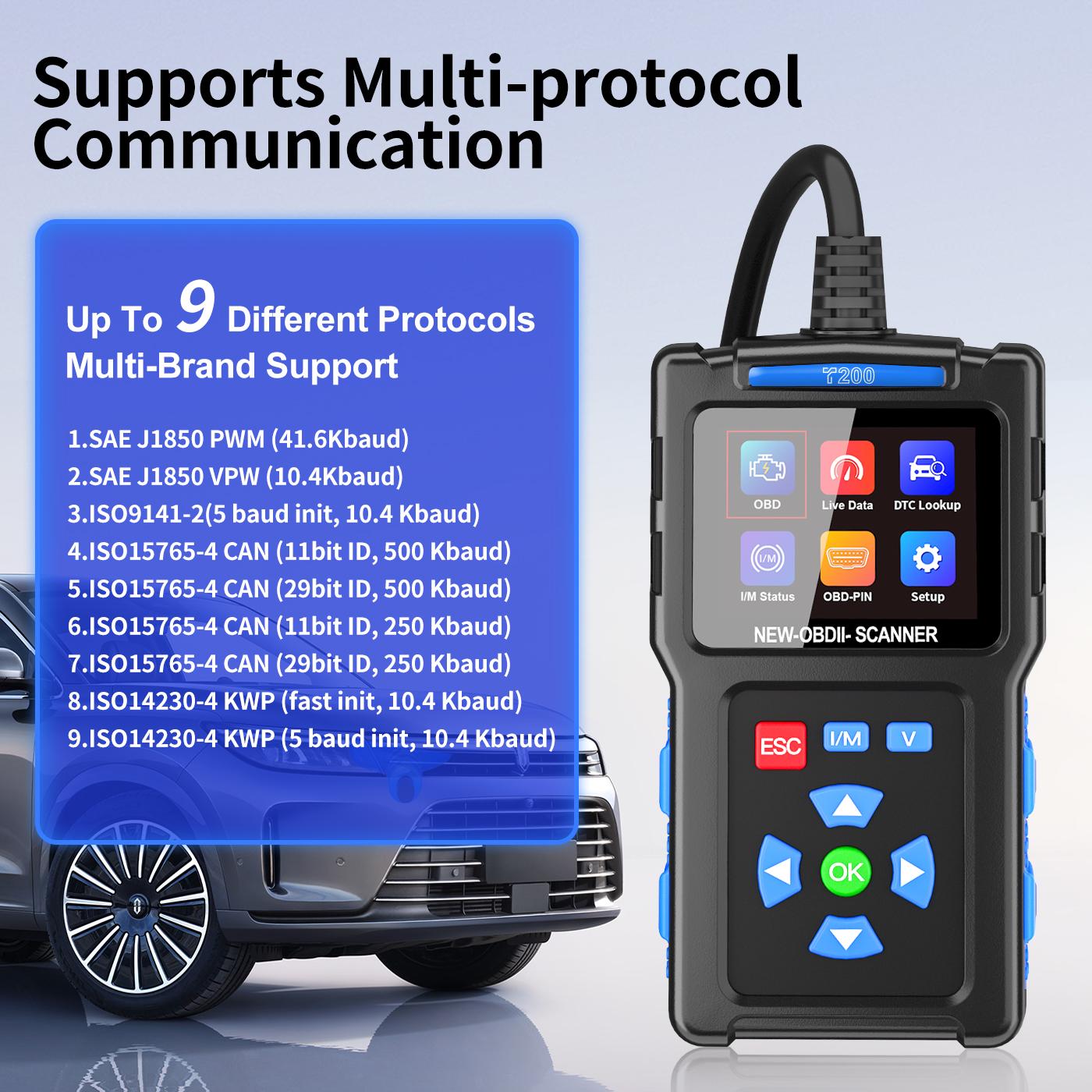2025 New Powerful OBD T200 Scanner Diagnostic Tool - Engine Code Reader, Full 0BD2 Function, Reset, Mode 6 & 8, OBDI/EOBD Vehicles