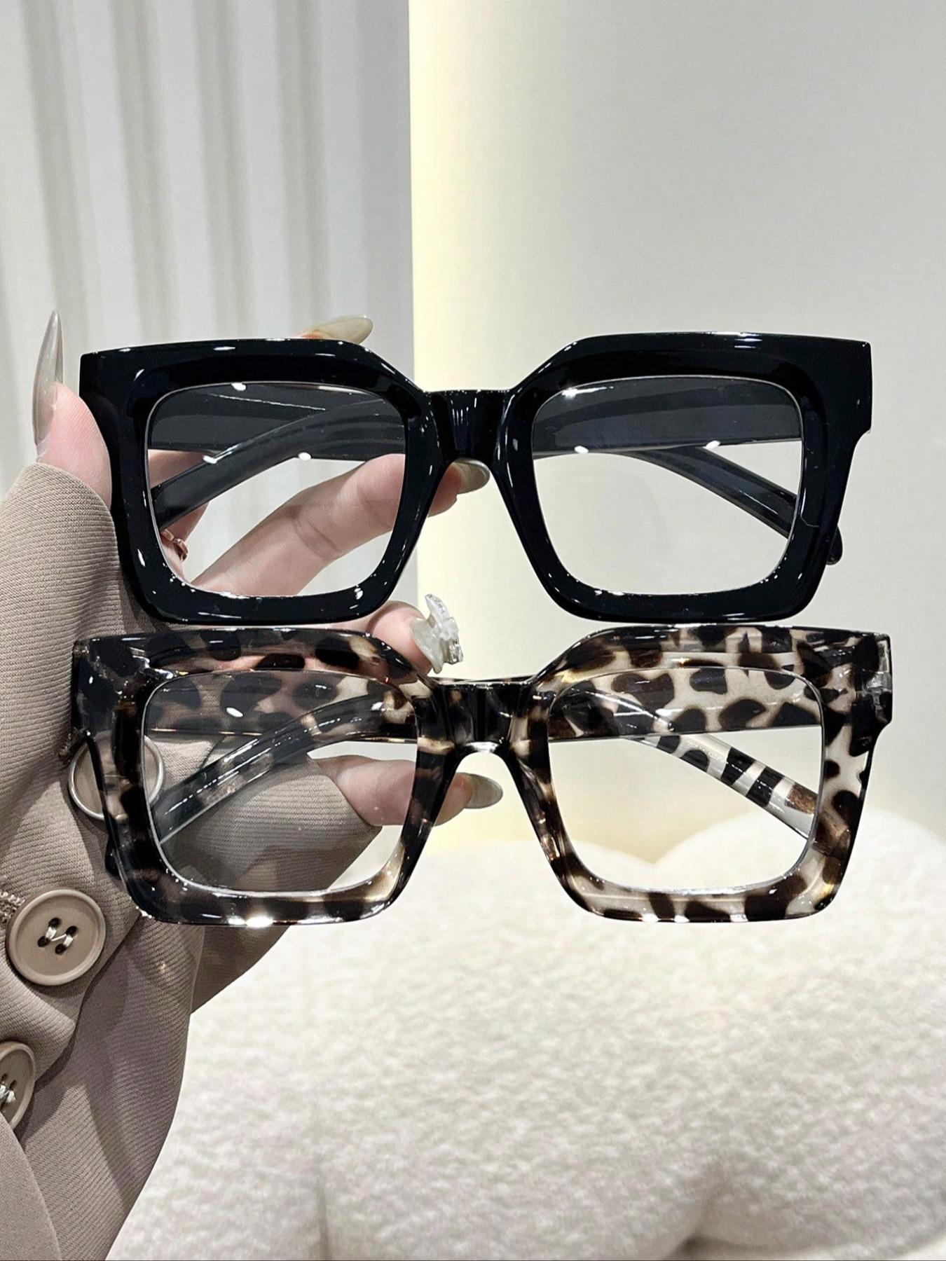 1pair Women Fashion Leopard Print Big Frame Round Optical  display picture 1