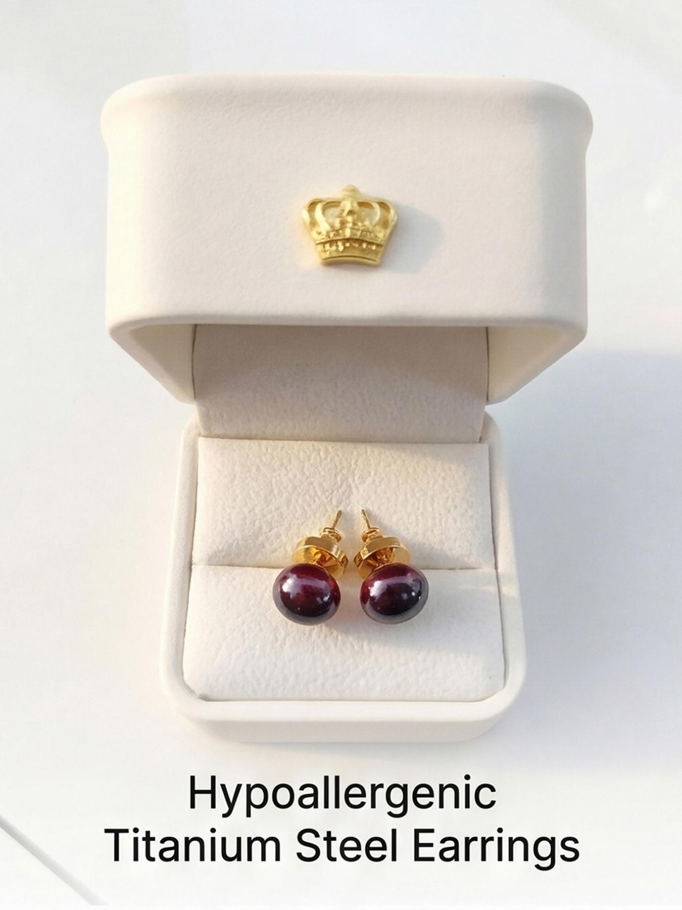 Women's Hypoallergenic Lightweight Titanium Steel Purple Garnet Stud Earrings, Dainty Gold Tone Fashion Jewellery for Everyday Wear Gift for Her