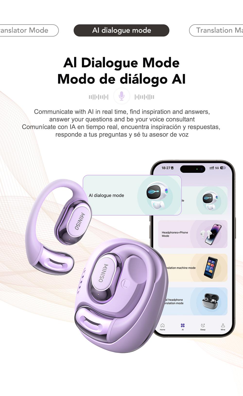 MINISO MS156 AI Headphones True Wireless OWS Earphones Bluetooth 5.4 134 Languages Translation Earbuds HiFi Sound Waterproof Open Ear Headsets with APP