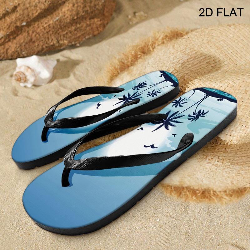 Women'S Flip Flops, Tropical Style, Multiple Colors & Sizes Available, Comfortable & Lightweight, Perfect for Beach, Vacation & Casual Wear, Stylish Design with Palm Tree & Ocean Elements, Women Shoes
