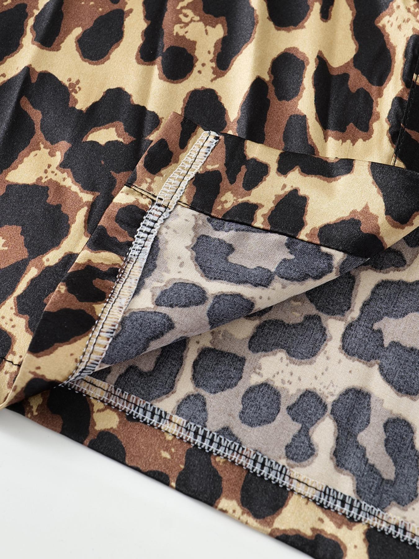 Women's Leopard Print Belted Robe, Casual V Neck Wrap Robe, Soft Comfortable Nightgown for All Seasons