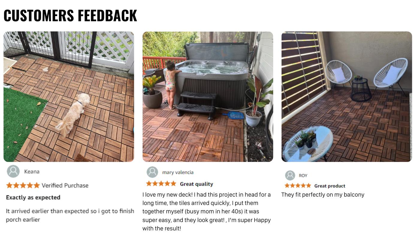 Acacia Wood Interlocking Deck Tiles Checker Pattern, 30 PCS 12" x 12" Square Acacia Hardwood Outdoor Flooring for Patio, Bancony, Pool Side