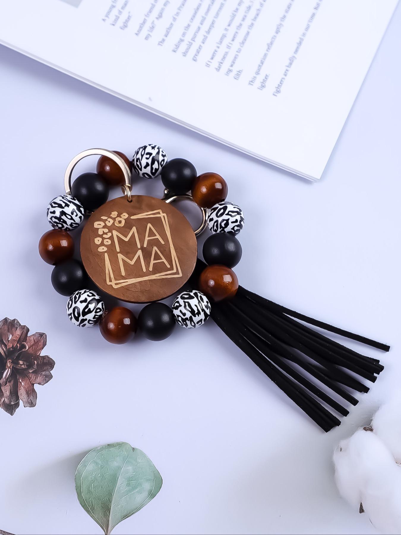 Unisex Colorblock Beaded & Tassel Decor Keychain, Boho Style Wristlet Keychain for Women & Men, Cute Accessories for Birthday Gift, Beaded Wristlet Keychain