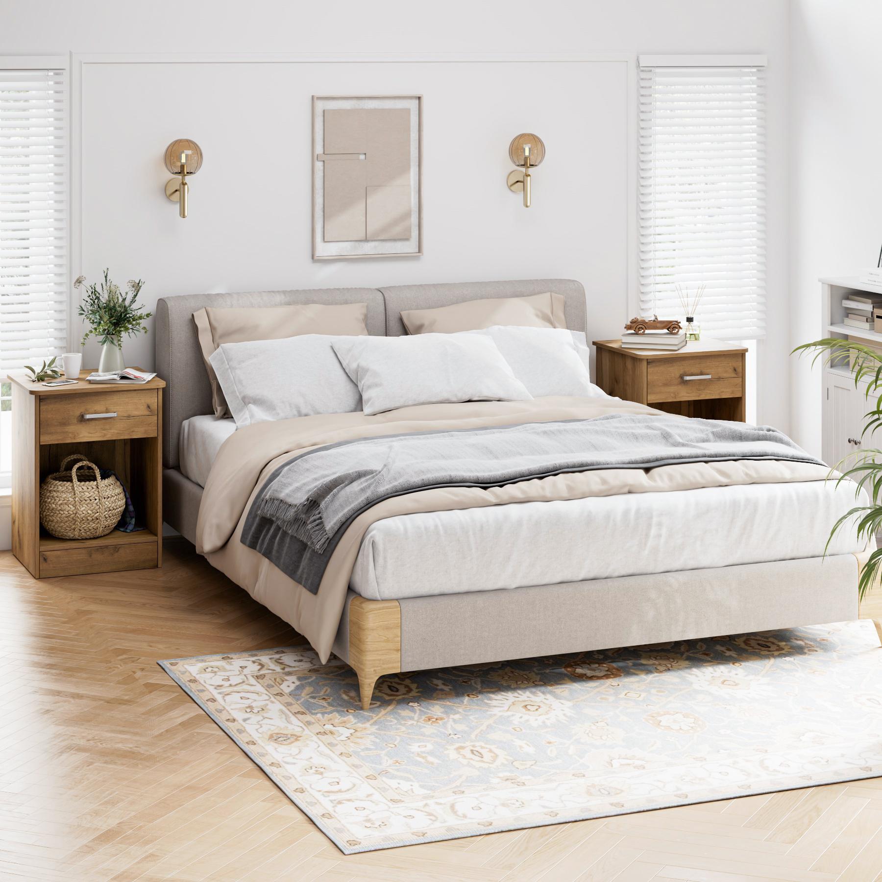 FOTOSOK Nightstand Set of 2, Nightstad with Drawer and Storage Cabinet, Wooden Night Stand End Table Bedside Table for Bedroom, 2 Pcs