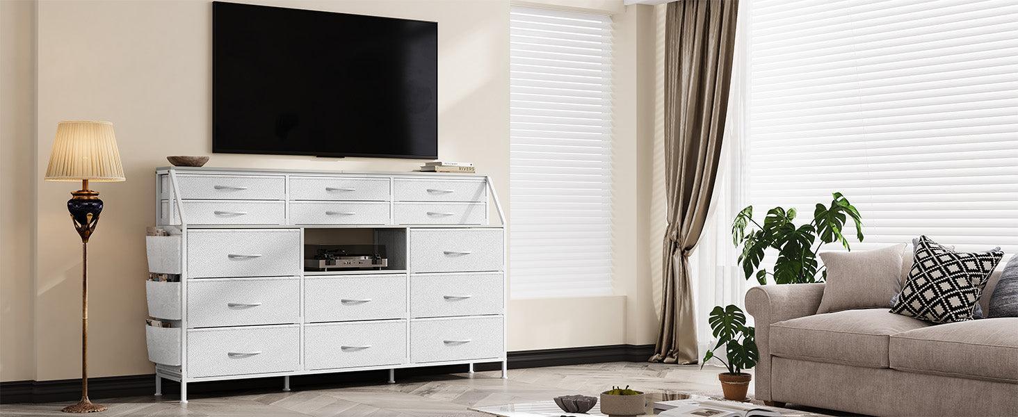 GARVEE14 Drawer Dresser and 54-Inch TV Stand with Built-in Power Outlets and LED Lighting - Multi-functional Storage and Entertainment Furniture