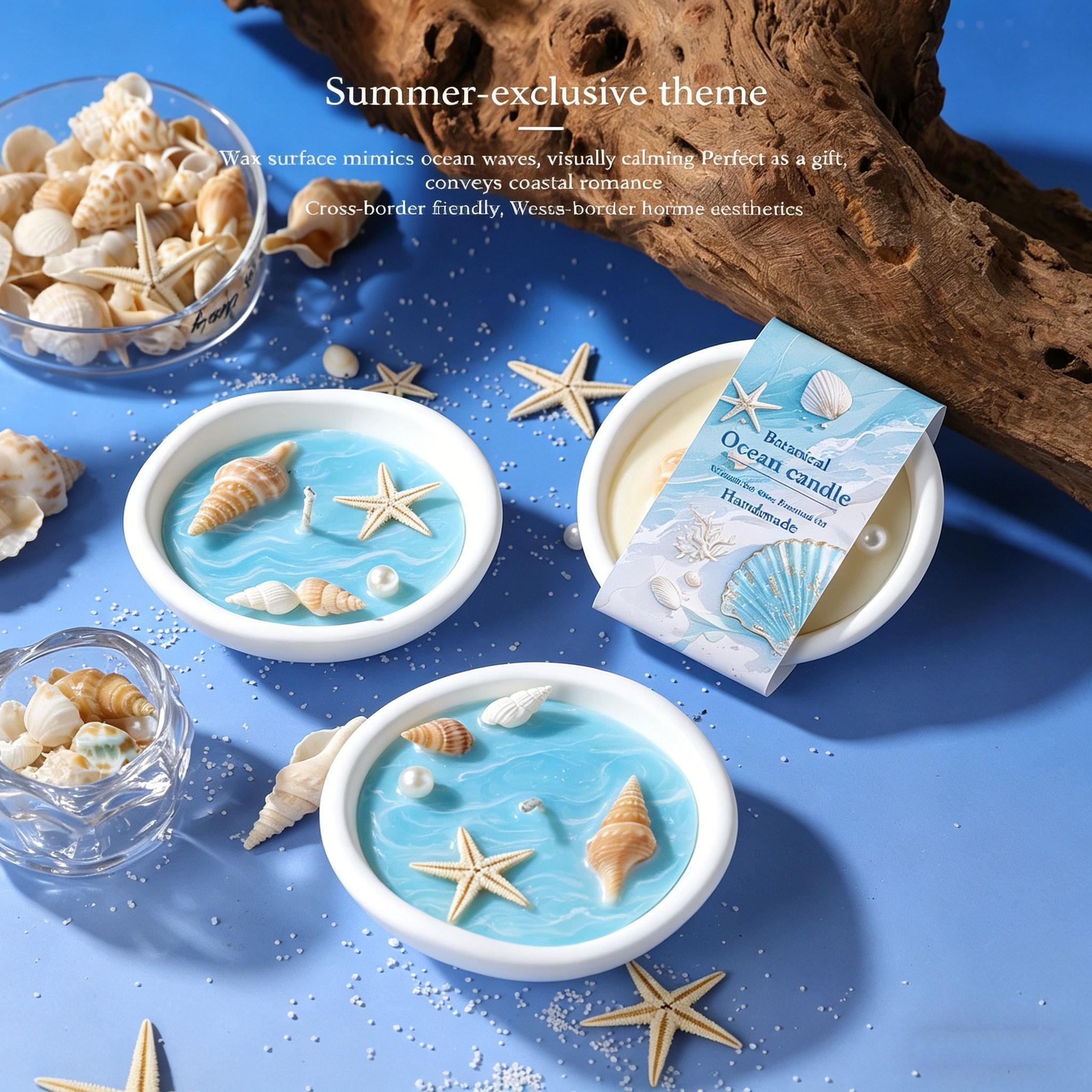 Ocean Aromatherapy Candle, Shell Starfish Pearl Decor, 2 Colors, Long-Lasting Ocean Scent, Non-Toxic Wax, Coastal Home Spa Gift