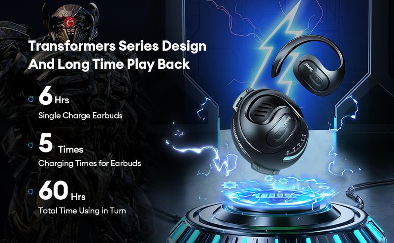【US Local Shipping】Transformers TF-T07 OWS Wireless Bluetooth 5.4 Headphones, Breathable Open Ear Earbuds with Earhooks,  Sport Earbuds with Mic Compatible for Android/iOS