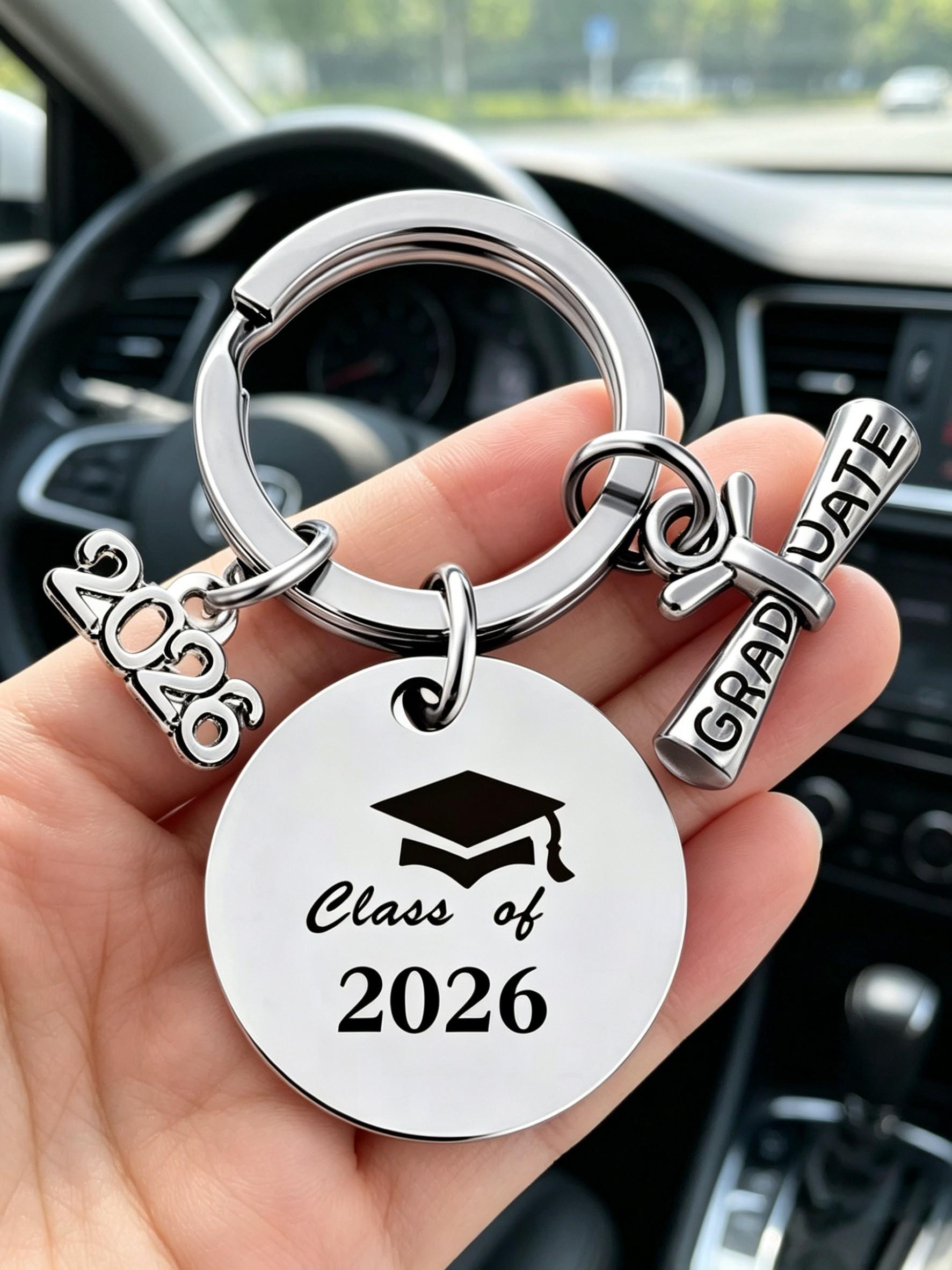Graduation Gift Stainless Steel Keychain, Customizable Metal Keychain, Backpack Charm, Car Key Holder, Memorial Souvenir, Youth Memory Pendant