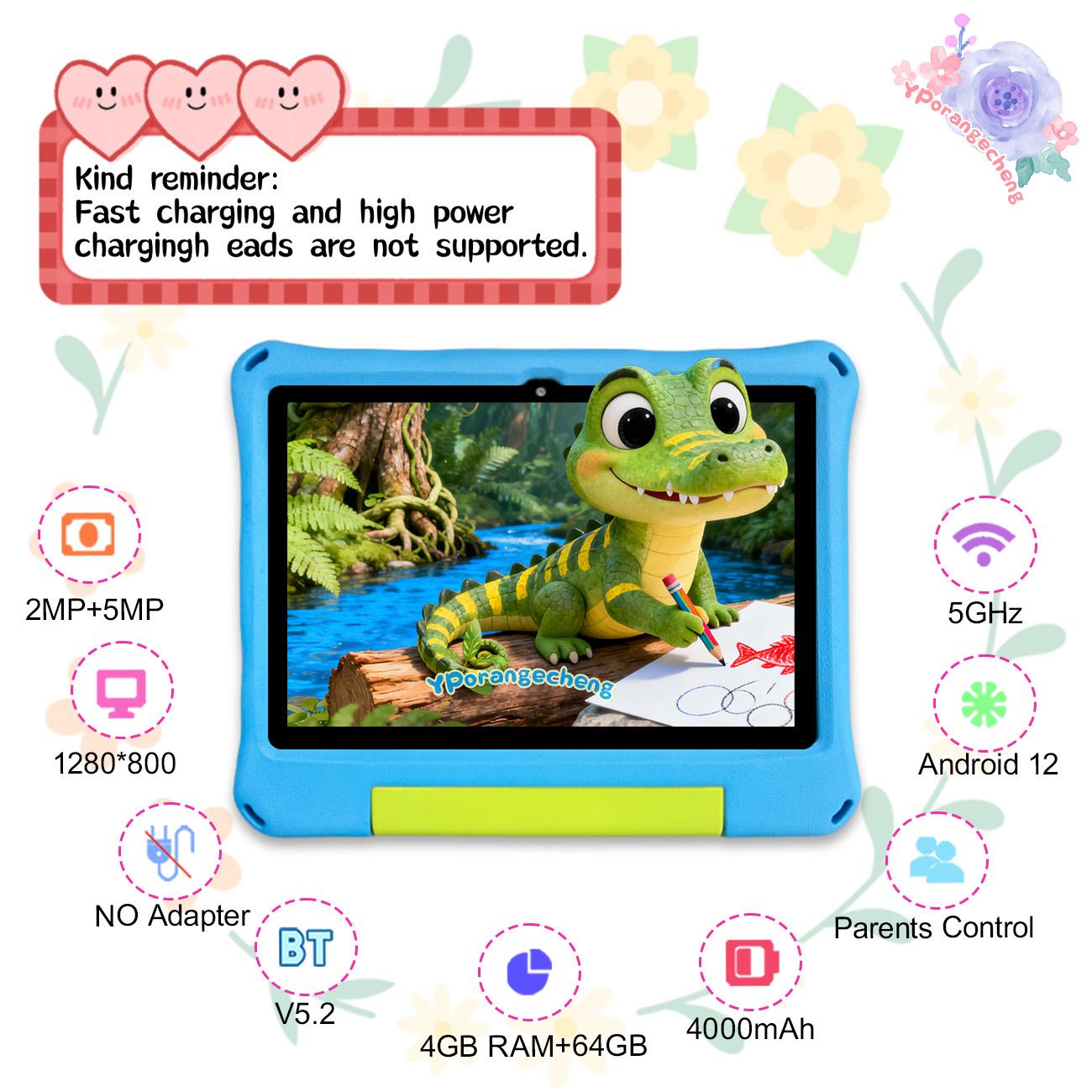 10.1-inch Touchscreen Android tablet, equipped with IWAWA education software, multiple smart applications, for home use, detachable case, portable and drop resistant, Christmas and Halloween gift, accompanying growth, no adapter, blue/pink/green