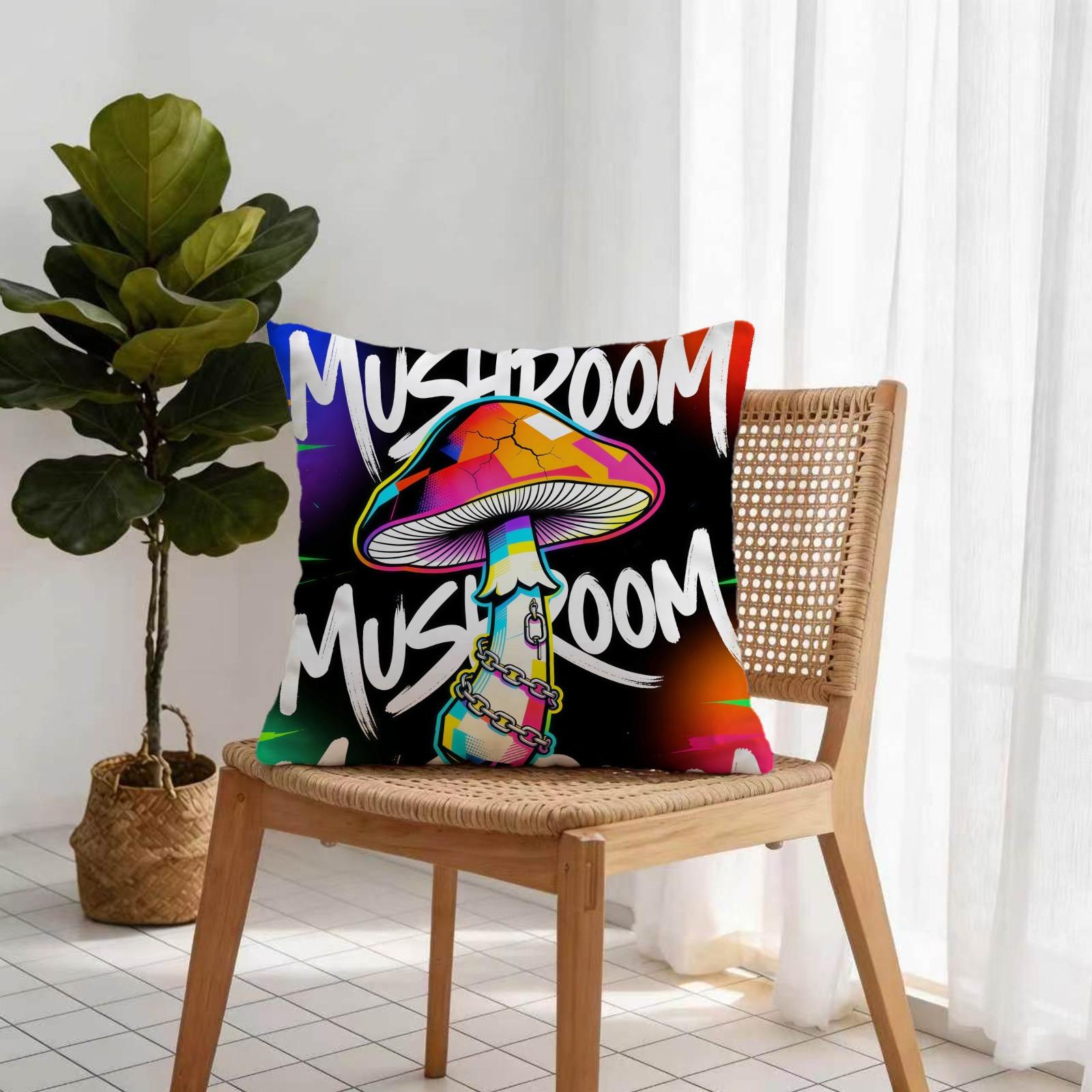 Lightning Mushroom Pattern Pillowcase and Cushion, Soft Polyester Home Decor, Sofa and Bed Headrest, Moving and Holiday Gift