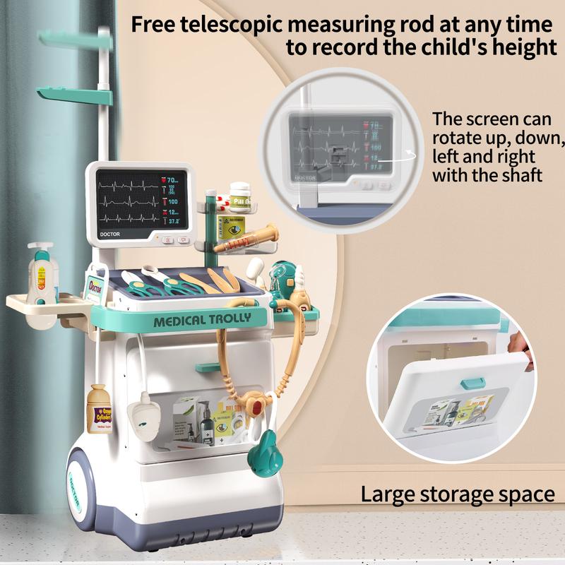 Doctor Kit for Kids Pretend Medical Station Set for Boys Girls Mobile Cart with Sound Light Durable Toys for Toddlers 3-8 Birthday Gifts