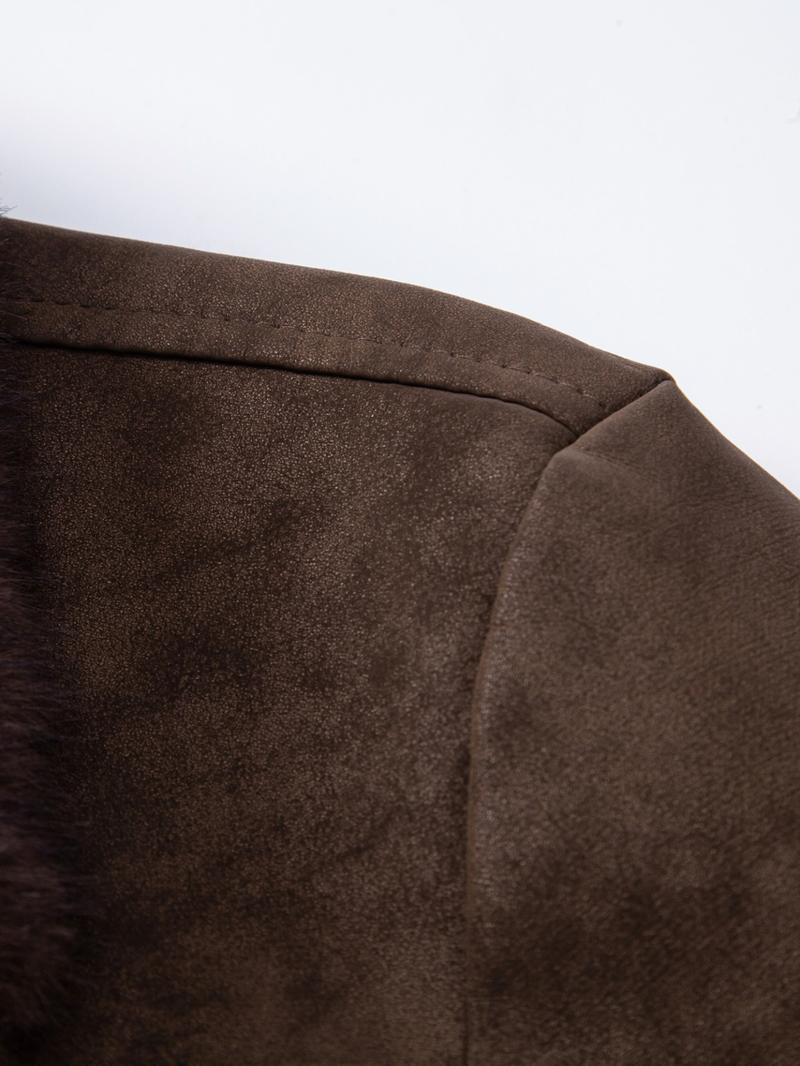 Men's Winter Velvet Jacket, Fleece Lined Thick Fur Collar, Vintage Lapel Multiple Pockets, Warm Motorcycle Coat