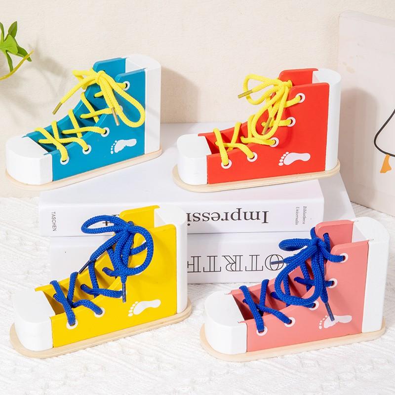 Wooden Shoe Lacing Toy, Shoe Laces, Educational Craft Kit for Kids, Creative DIY Project, Perfect Gift for Children, Enhances Fine Motor Skills