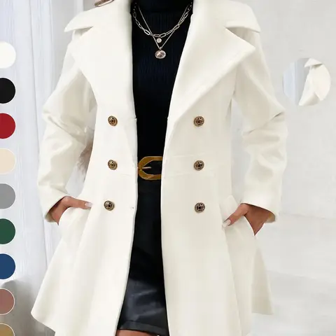 VVZ 2026 Spring New Chic Women’s Long Sleeve Button Up Long Coat Classic Lapel, Pockets, Elegance Infused Everyday Jackets for Spring & Autumn Outerwear