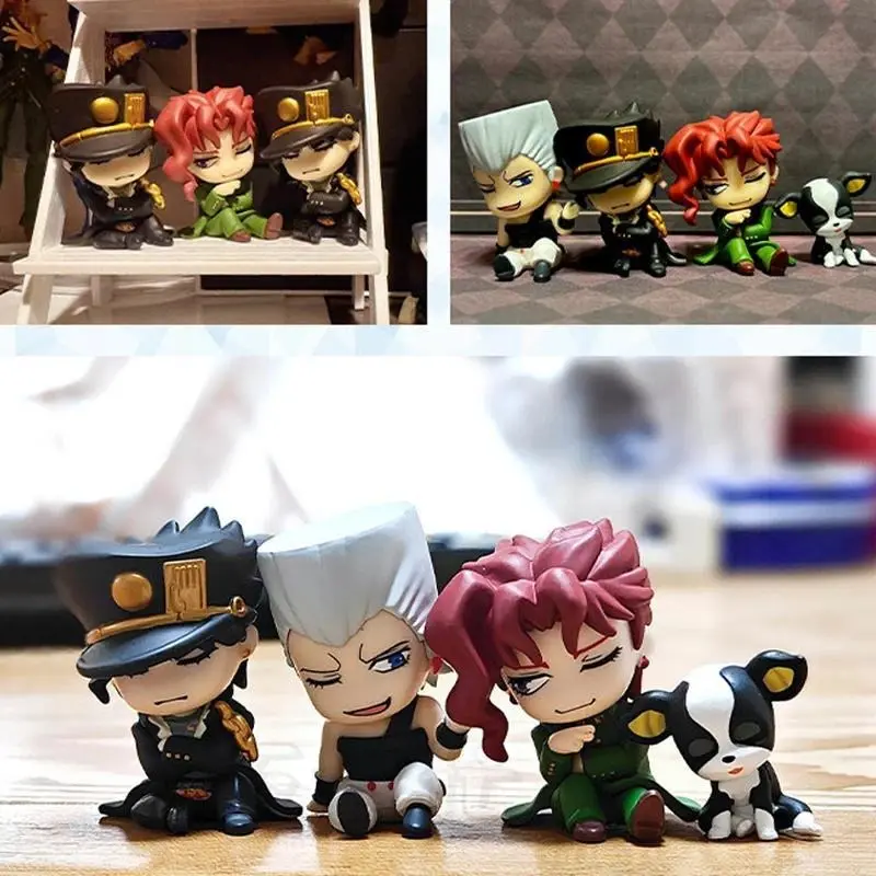 Anime 4pcs Jojos Bizarre Adventure Sitting Jojos Series Q-Version Desktop Ornament Model Toy Collectble Display Periphery Gifts