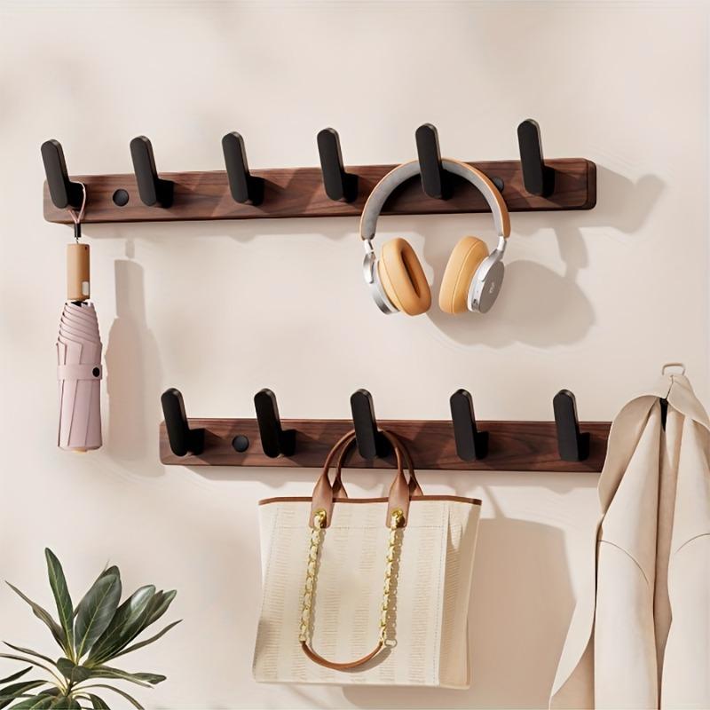 Walnut Hook Wall Hook, Wall Hanger with 4/5/6 Hooks, Hat Hook Wall Hook for Hanging Coats, Bags and Towels Black