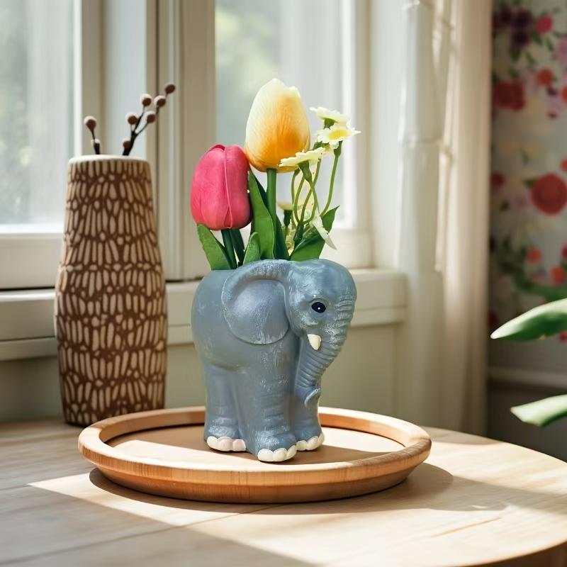 Elephant Shape Vase, Cute Healing Style, Creative Resin Craft, Desktop Floral Decoration, Home Decor Gift Idea, Perfect for Interior Design