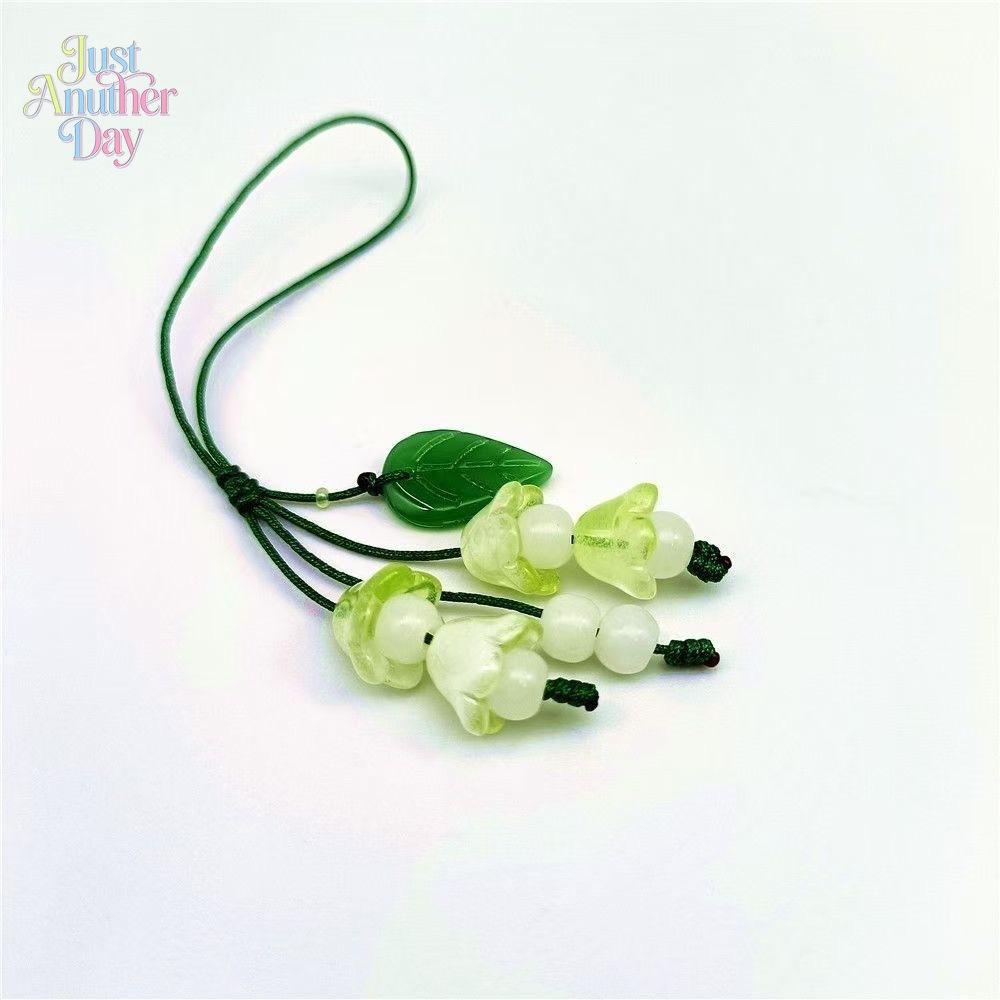 Lucky Bell Orchid Glass Charm, Aesthetic Lily of the Valley Phone & Bag Pendant, Feng Shui Green Flower Accessory for Phones, Bags & Keys