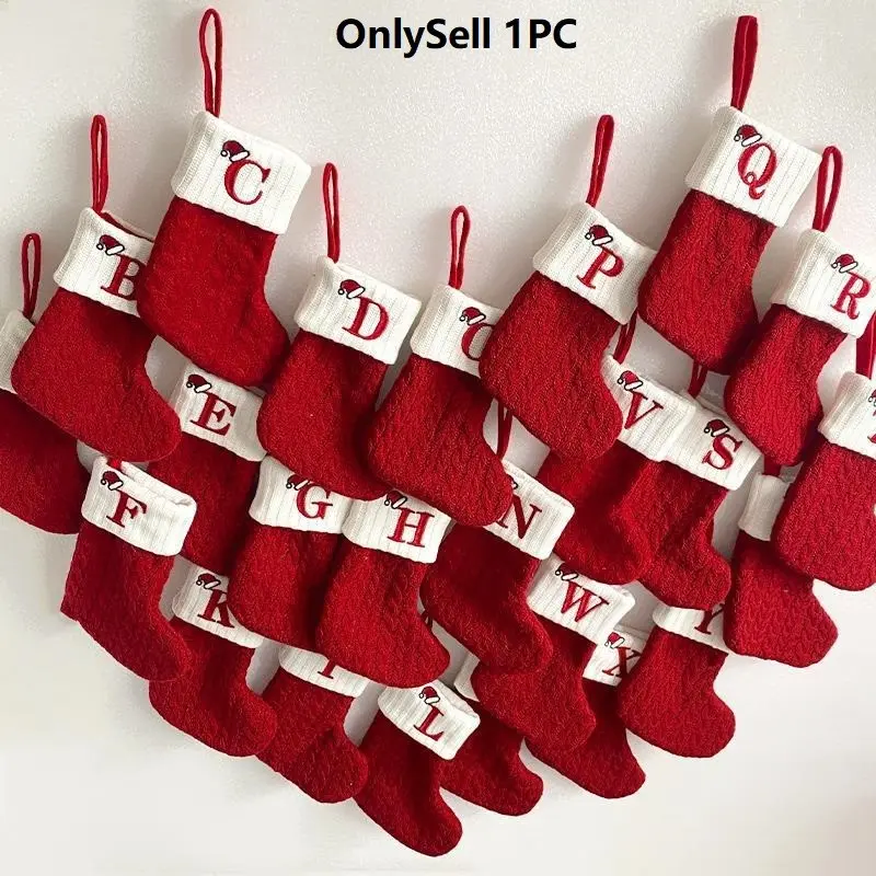 Letter Christmas Stocking Knitted Yarn Holiday Decoration, Festive Home Decoration, Festive Hanging Ornament for Xmas Decor, Unique Gift Idea for Family Celebrations