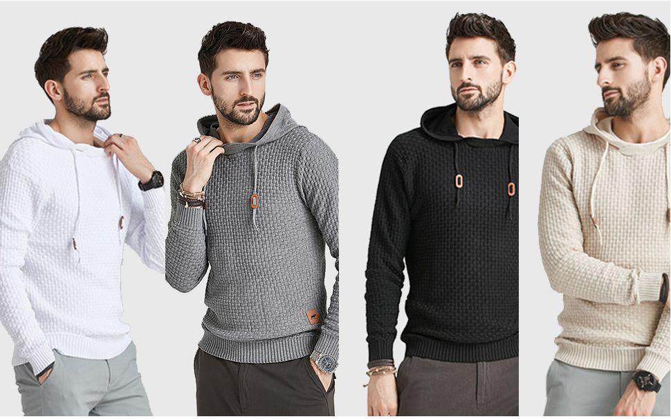Zaitun Mens Hooded Sweatshirt Long Sleeve Solid Knitted Hoodie Pullover Sweater TikTokShopBlackFriday Christmas gift