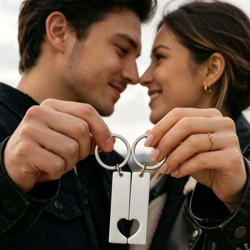 77mm Stainless Steel Heart-Shaped Interlocking Keychain Set - Oxidation Resistant, Engravable, Customizable, Durable Fashion Accessory, Engraved Matching Keychains for Couples, Initial Letter Pendant Birthday Gift, Hearts, Fully Engraveable, Graduation, M