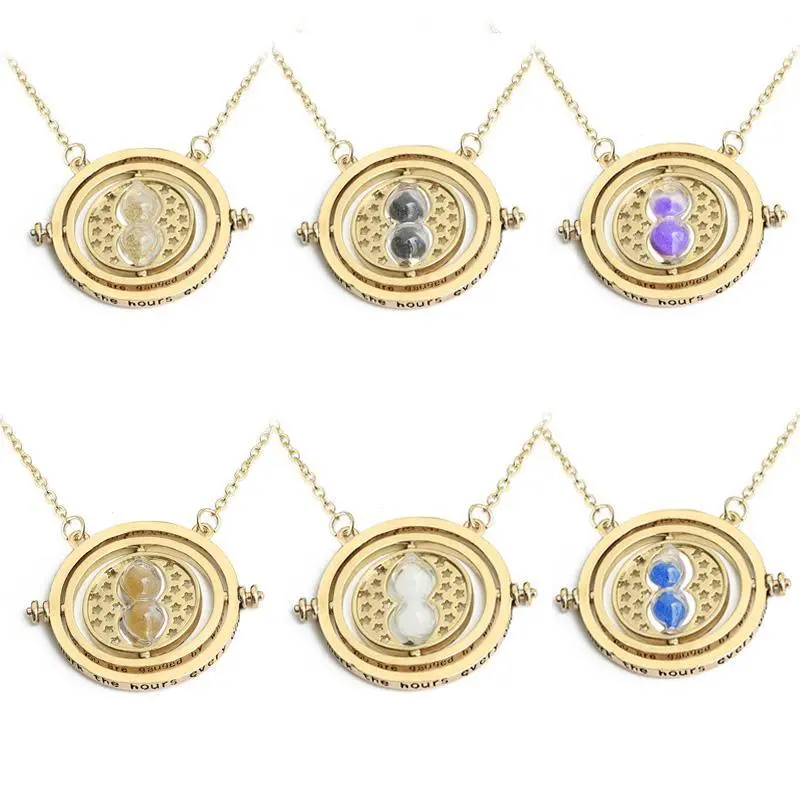 8 Colors Time Turner Pendant Necklace 360 Rotatable Hourglass Movie Theme Necklaces Choker Jewelry Fans Cosplay Gift