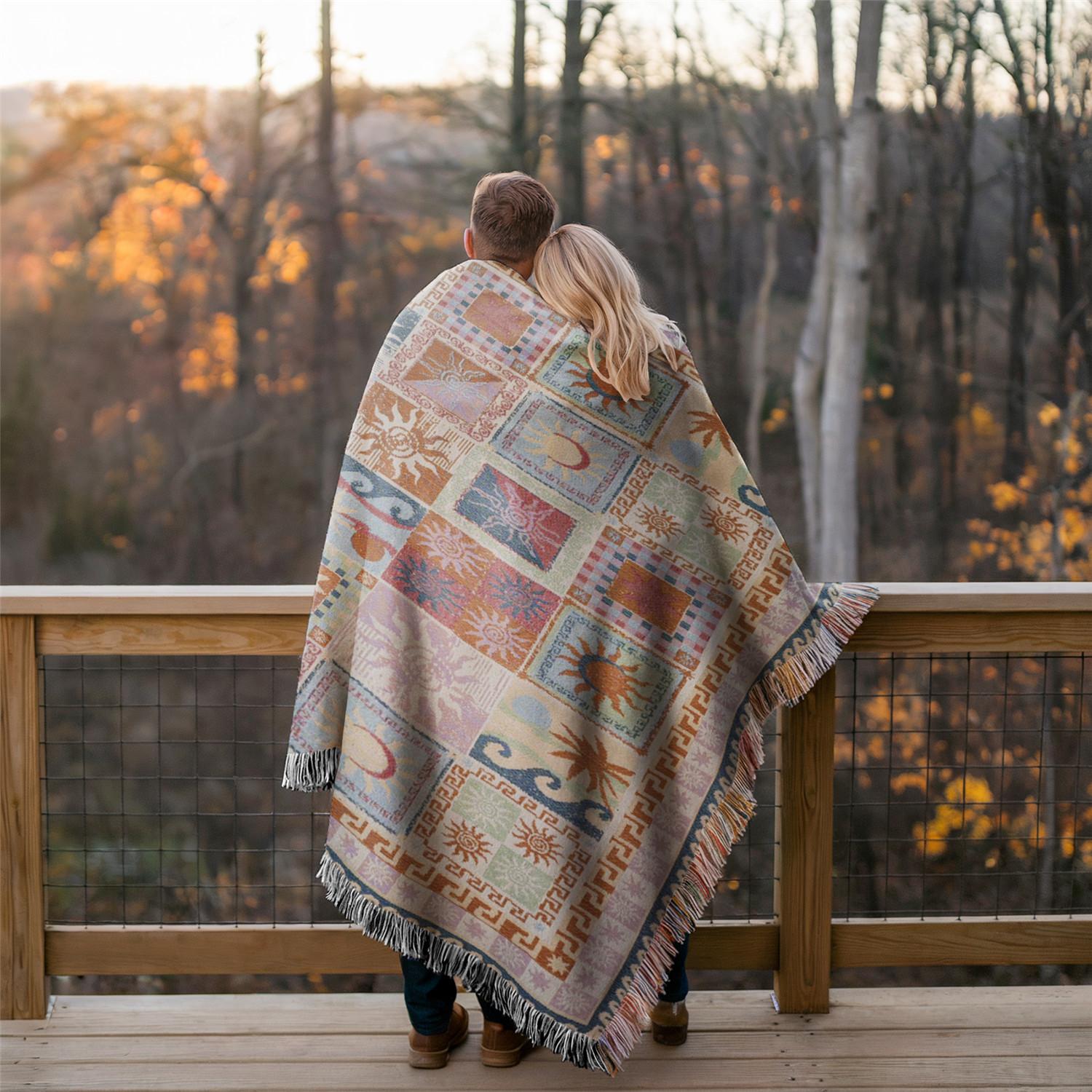 Multi-Function Tassel Woven Blanket, Decorative Blanket, Spliced Geometry Pattern Bed Blanket, for Sofa Cover Couch Throw Blanket Armchair Home Decor Furniture Slipcover Tablecloth Shawl Outdoor Picnic Camping Beach Towel Office Nap