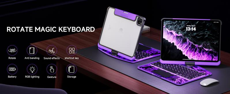 Y2K Dopamine Purple iPad Case With Keyboard- 360° Rotating Multi-Touch Trackpad, RGB Backlit Keyboard, Transparent Back, Pencil Holder, Type-C Charging Y2K Dopamine Purple iPad Case With Keyboard- 360° Rotating Multi-Touch Trackpad, RGB Backlit Keyboard, Transparent Back, Pencil Holder, Type-C Charging