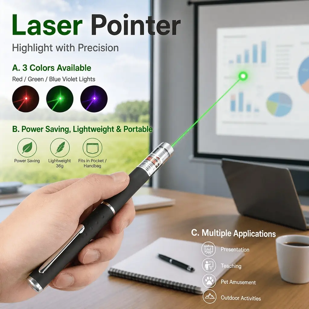 1 Piece Non-Slip Laser Pointer, 5mw Laser Pointer Powerful Point Presenter Remote Lazer 500M Professional 3 Colors Choose Red