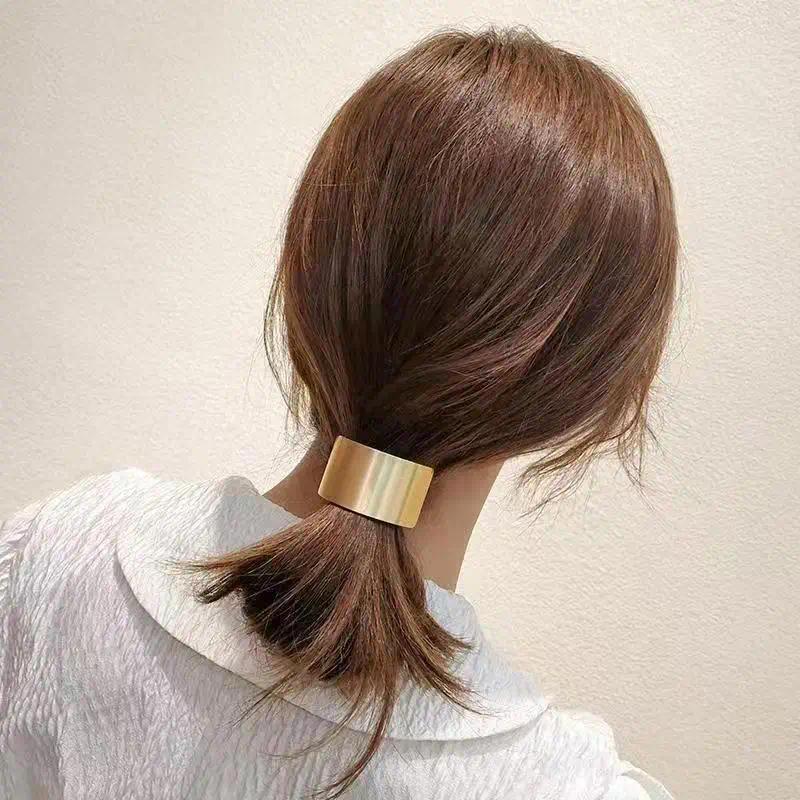 Simple Metal Fashion Elastic Hair Bands Lady Geometric Hollow Gold Headwear Hair Rope Ties Women Hair Accessories