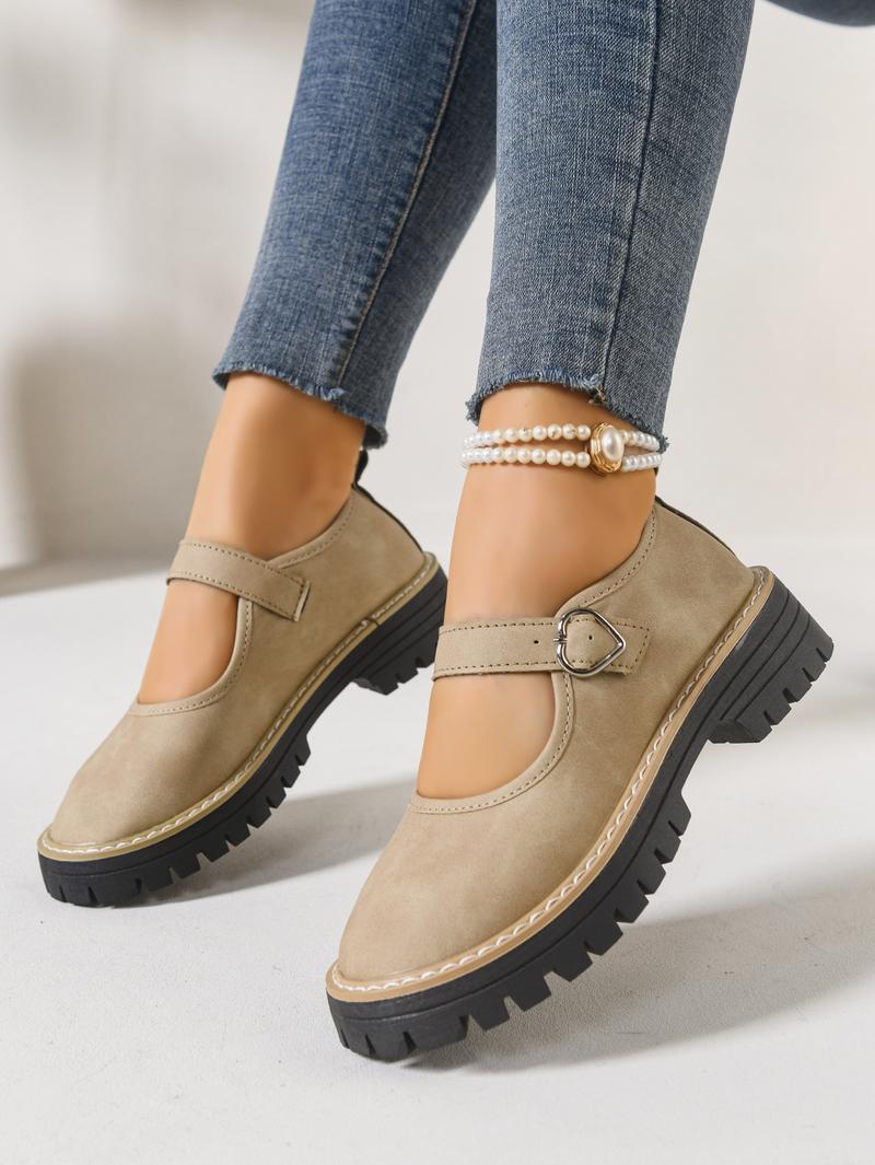 Women's Shiny Heart Buckle Loafers with Thick Sole, Stylish Casual Round Toe Shoes for All Seasons, British Style Elegant Flats, Mary Janes