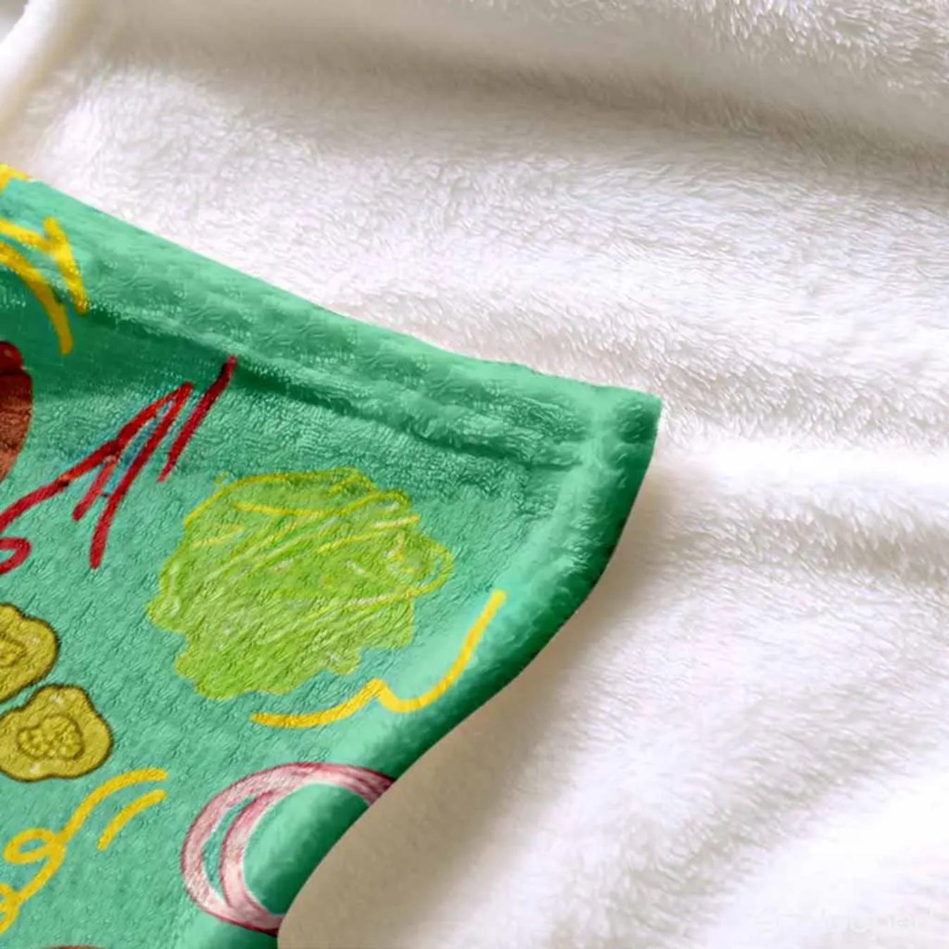 Burger Family Flannel Blanket Cartoon Food Print Soft Warm Lightweight Cozy Throw Blanket for Sofa Bed Couch Travel Camping Cute Home Decor Gift for Food Lovers Kids Birthday Christmas