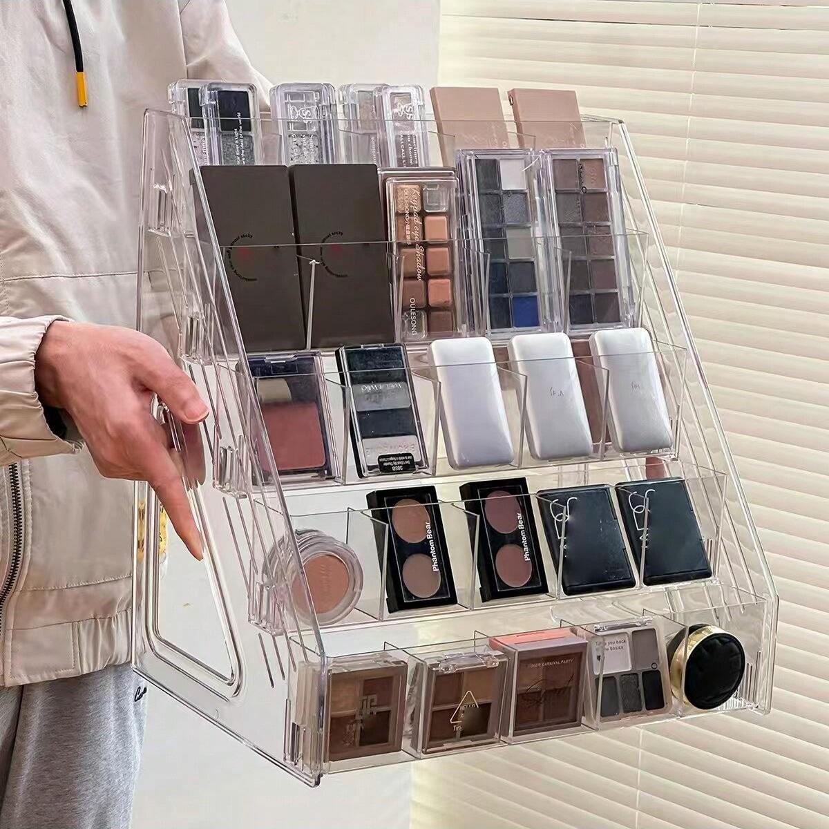 Transparent Acrylic Eyeshadow Palette Organizer, Multi-Layer Cosmetic Storage Rack, Easy Access Drawer Divider, Ideal for Makeup Organization
