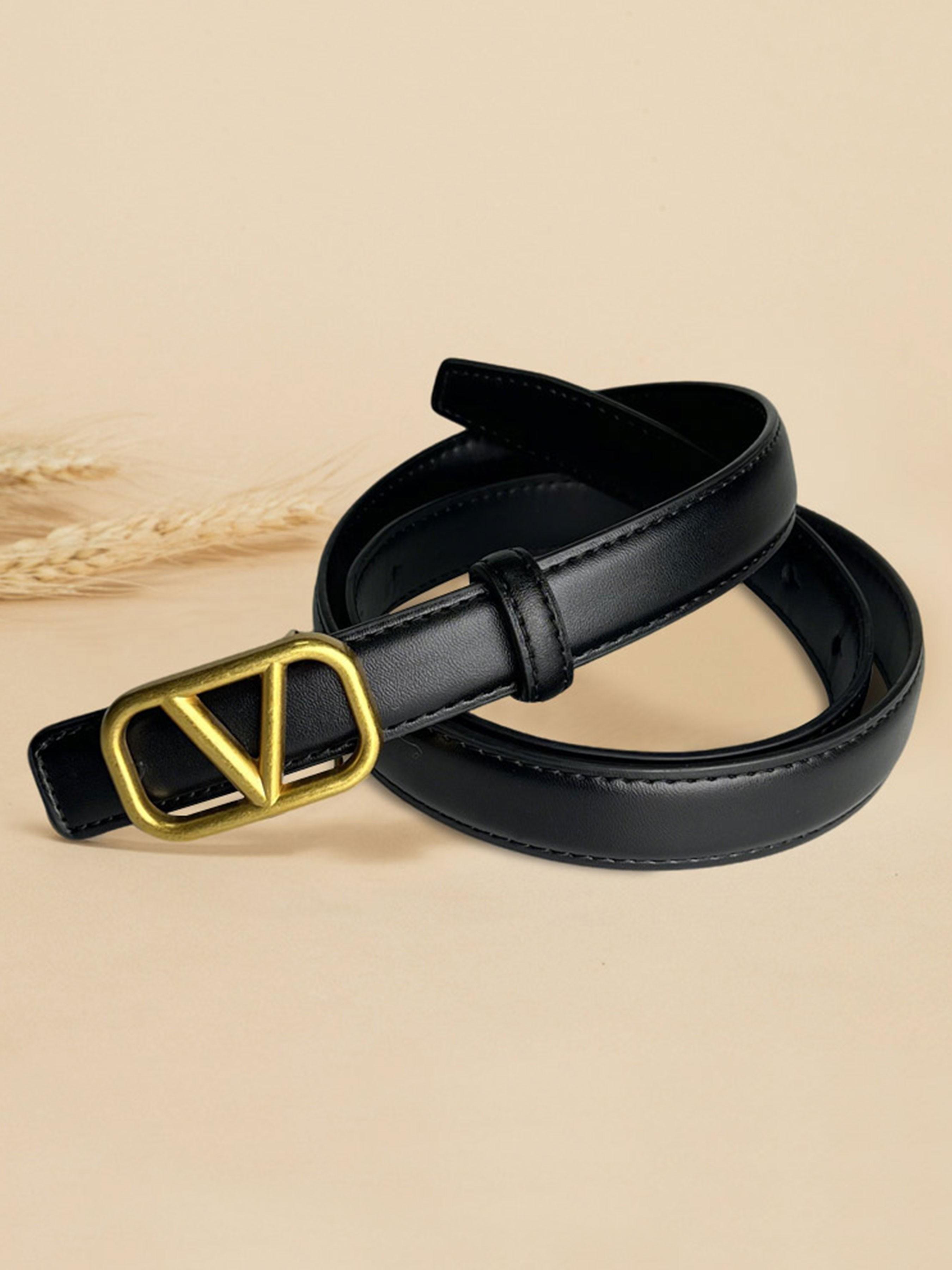 Women's Letter Buckle Leather Belt, Elegant Design for Skirt & Jeans, Perfect Accessory for All Seasons, Durable Fashion Statement