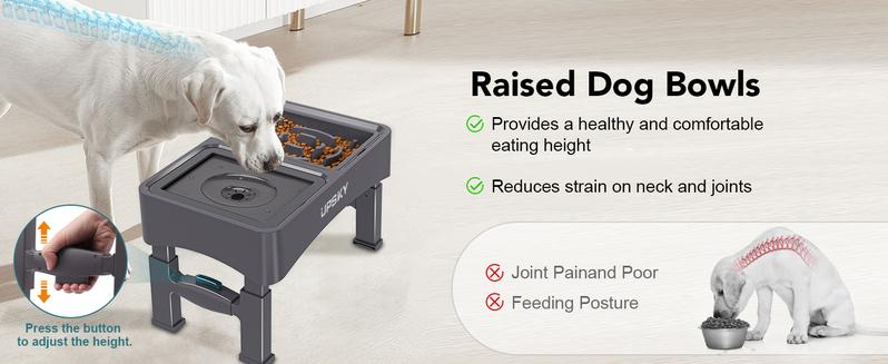 UPSKY 2-in-1 Elevated Dog Bowls Slow Feeder 4 Height Adjustable Raised Stand No Spill Anti-Slip Food Water Bowl for Small Medium Dogs with Anti-Slip Pads