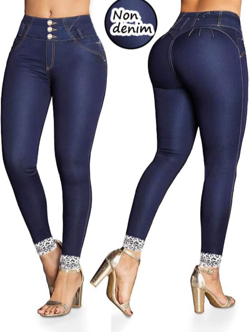 Women's Imitation Denim Skinny Pants, Denim Print Design, Stylish Comfortable Fit for Everyday Wear