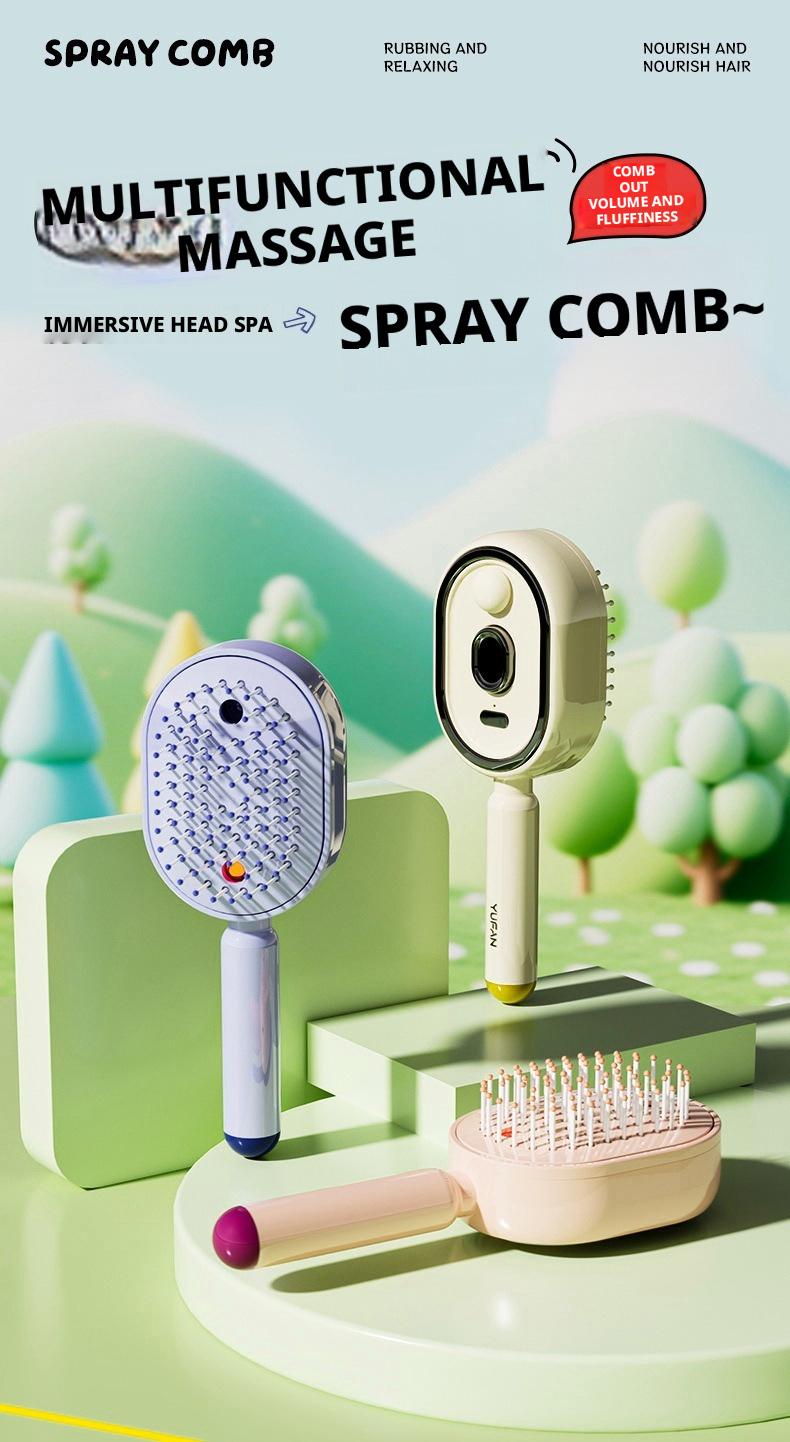 Overseas viral electric spray massage comb, retractable anti-tangle black technology, Tangle Free Hair, hair nourishing and protecting air comb, multifunctional spray hair care comb, 10ml oil storage tank, anti-breakage hair