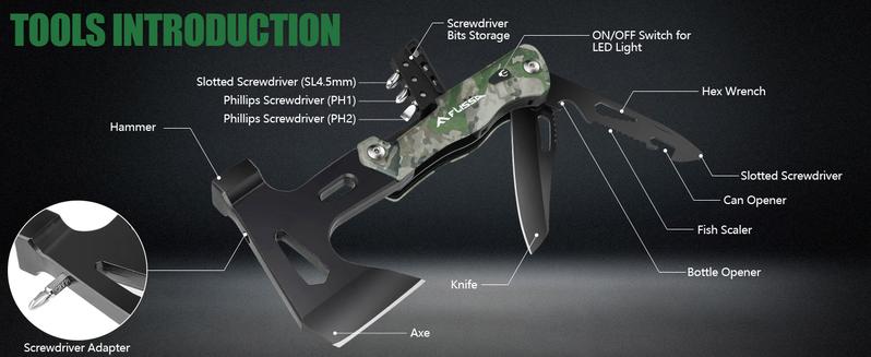 #JumpstartSale FLISSA Camping Axe Hammer Multitool, Hatchet Multi Tool Camo Stainless Steel, EDC Hiking Survival Multi Function Tool Pocket Knife with Sheath #JumpstartSale FLISSA Camping Axe Hammer Multitool, Hatchet Multi Tool Camo Stainless Steel, EDC Hiking Survival Multi Function Tool Pocket Knife with Sheath